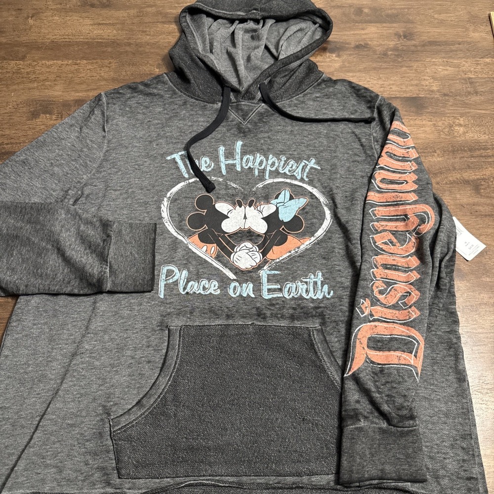 Disney Women's Pullover Hoodie The Happiest Place On Earth 1X Mickey Minnie NWT